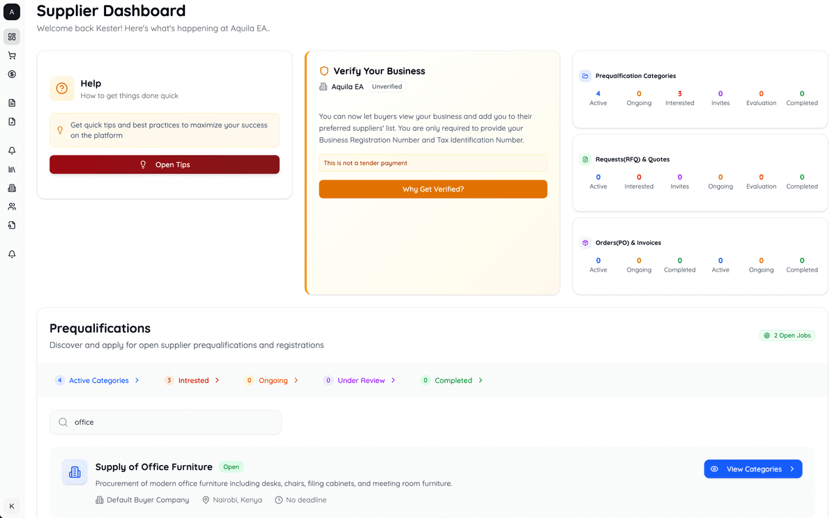 TenderAsili Supplier Dashboard
